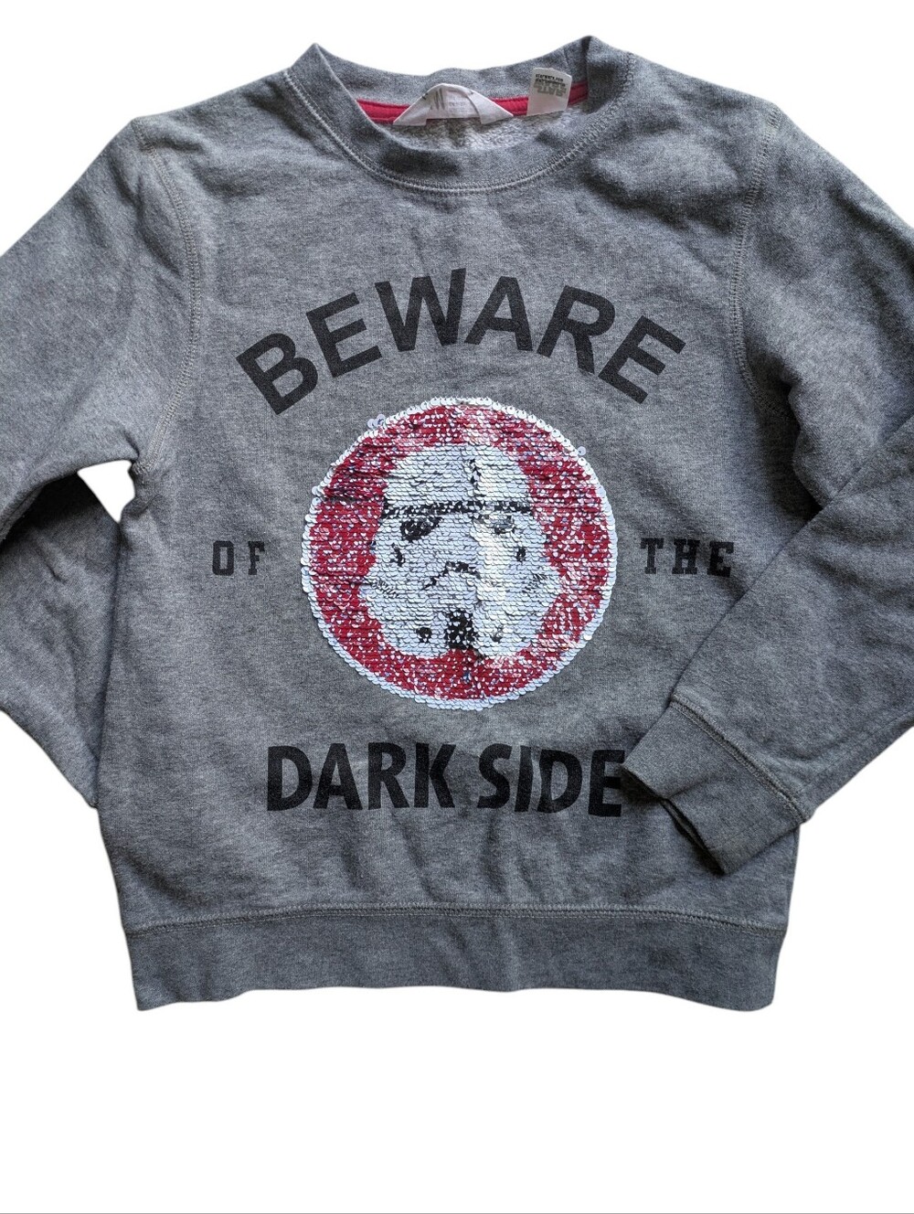 🌞4/20$ H&M Kids Gray Sweatshirt "Beware Dark Side" Sequin Stormtrooper